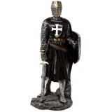 Statueta Cavaler Medieval Negru cu Scut si Sabie 30 cm