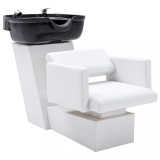 Cumpara ieftin Scaun salon șamponare cu lavoar alb&amp;negru 129x59x82cm piele eco