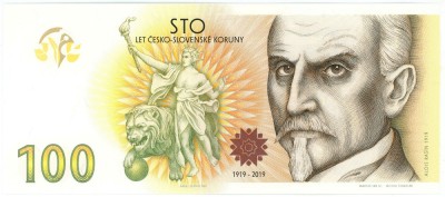 CEHIA █ bancnota █ 100 Korun █ 2019 █ COMEMORATIV ALOIS RASIN █ IN FOLDER █ UNC foto