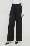 Sisley pantaloni femei, culoarea negru, lat, high waist