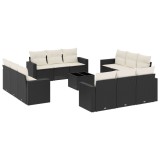 Set mobilier de gradina cu perne, 13 piese, negru, poliratan