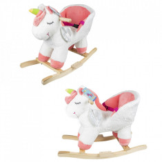 Balansoar pentru bebeluși, Unicorn, lemn + plus, roz+alb, 52 cm, 3-5 ani, 1-3 ani, Fete