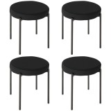 HOMCOM Set 4 Scaune Joase și Rotunde cu Suprafață de Șezut Suprapozabilă din Metal și Țesătură, 41,5x41,5x46 cm, Negru | Aosom Romania
