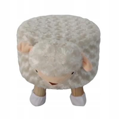 Taburet pentru copii, rotund, model oaie, textil, lemn, gri, max 50 kg, 28x25 cm, Chomik foto