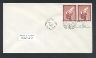 UN New York 1957 Airmail definitives Mi.59 x 2 FDC UN.130 foto