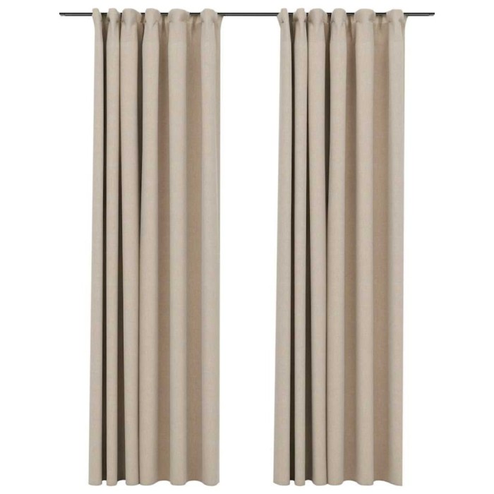 Draperii opace aspect in, cu carlige, 2 buc. bej, 140 x 245 cm