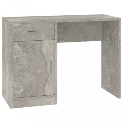 Birou cu sertar și dulap, gri beton 100x40x73 cm lemn prelucrat foto