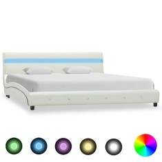 Cadru de pat cu LED, alb, 180 x 200 cm, piele artificială foto