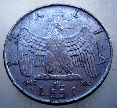 2.020 ITALIA WWII VITTORIO EMANUELE III 1 LIRA 1942 R MAGNETIC foto
