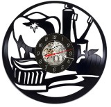 Ceas de perete decorativ realizat manual din disc de vinil, handmade, tematica Stomatologie si Dentist, ideal cadou pentru medici dentisti, Negru, 30