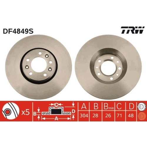 Set discuri frana fata TRW, Citroen C5, 2008-, Jumpy, 01.2007-, Fiat Scudo, 01.2007-; Peugeot 407, 02.2004-12.11, 407 Cupe, 10.05-, 407 Sw, 05.2004-1
