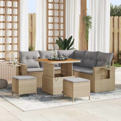 vidaXL Set de canapele pentru grădină 8 pcs Bej poliratan foto