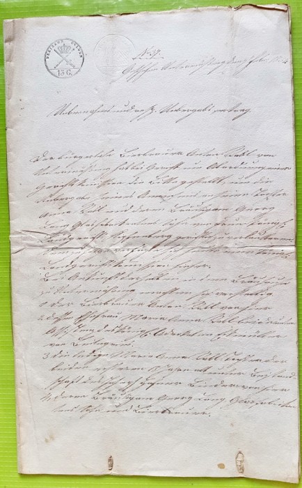 F527-I-Filatelie-Document vechi Regatul Bayern 1852 stampile 13 Gulden+ Stema.