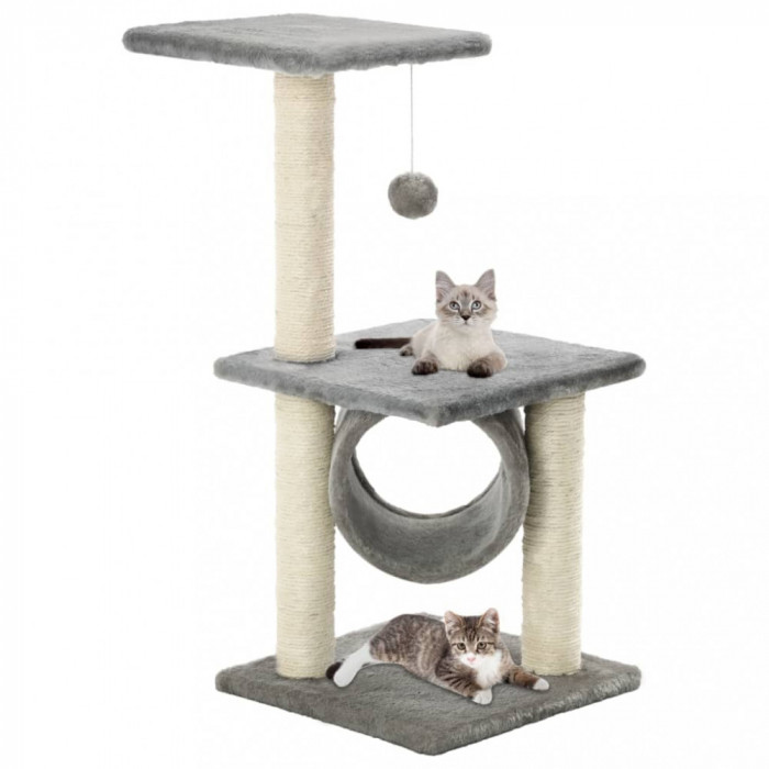 vidaXL Ansamblu pentru pisici cu st&acirc;lpi din funie de sisal, gri, 65 cm