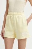 Fila pantaloni scurti Linyi femei, culoarea galben, cu imprimeu, high waist, FAW0763