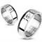 Inel din oțel - dungă tăiată neagră, zirconiu &icirc;n romb - Marime inel: 49