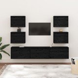 Comode TV, 7 buc., negru, lemn masiv de pin