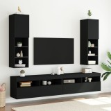 VidaXL Comode TV cu lumini LED, 2 buc., negru, 30,5x30x102 cm