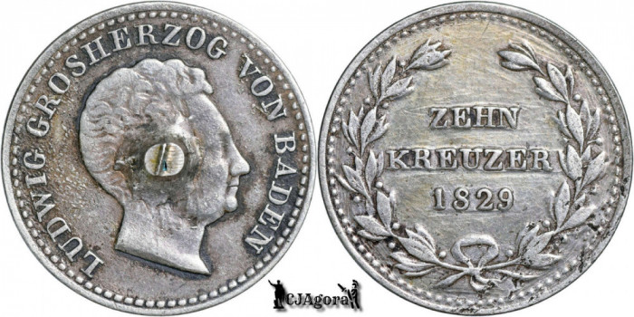 1829, 10 Kreuzer - Ludovic I - Marele Ducat de Baden