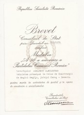 N2 BREVET MEDALIA - A 50 A ANIVERSARE A PARTIDULUI COMUNIST ROMAN 1971 foto