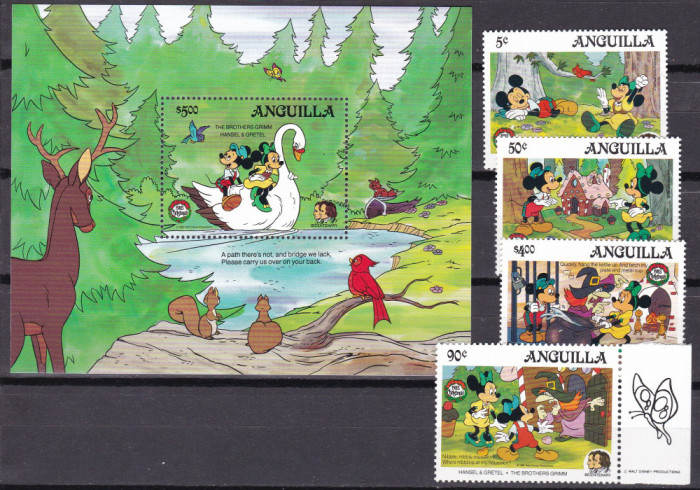Anguilla 1985 Disney Fratii Grimm MI 670-673 + bl.65 MNH