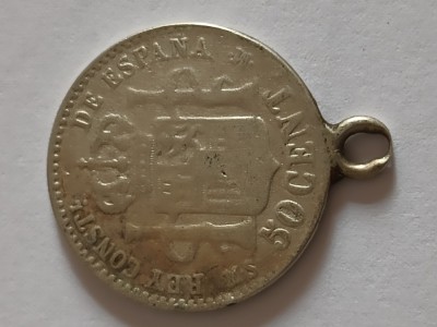 Moneda MEDALION ARGINT, 50 CENTI 1880 , ALFONSO REGELE SPANIEI foto