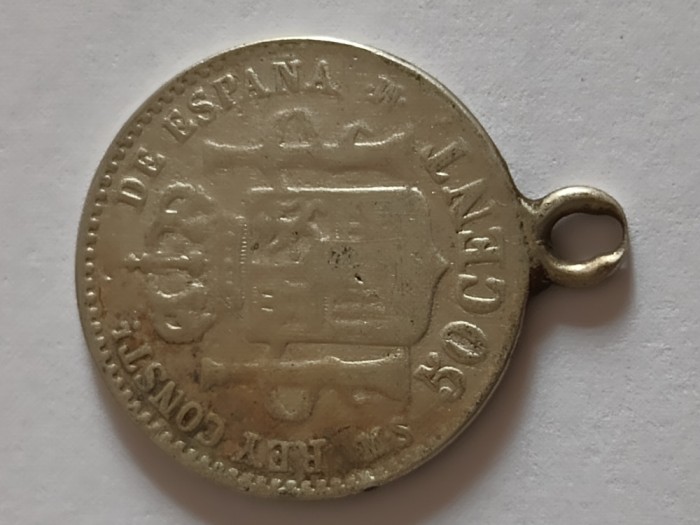 Moneda MEDALION ARGINT, 50 CENTI 1880 , ALFONSO REGELE SPANIEI