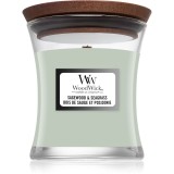 Woodwick Sagewood &amp; Seagrass lum&acirc;nare parfumată cu fitil din lemn 85 g