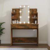 Masă de toaletă cu LED, stejar fumuriu, 96x40x142 cm