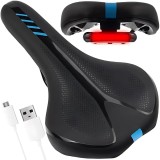 Cumpara ieftin Sa Bicicleta, Stop Reflectorizant Rosu si Albastru, 5 Moduri de Iluminare LED, Spuma Confortabila Poliuretanica, Ergonomica, Respirabila, Rezistenta l