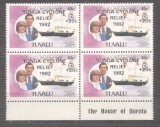 Tuvalu 1982 Diana &amp; Charles, Royal Wedding 1981 x 4, block, overprint, MNH S.149, Nestampilat