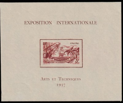 Inini Colonii franceze 1937 - Omnibuse , Expozitia Mondiala Paris , colita nedantelata , MNH , Mi.22 foto