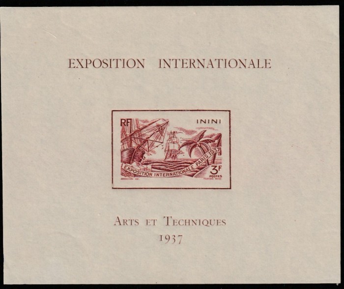 Inini Colonii franceze 1937 - Omnibuse , Expozitia Mondiala Paris , colita nedantelata , MNH , Mi.22