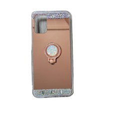 Husa silicon oglinda , inel si pietricele Samsung Galaxy A02s , Roz
