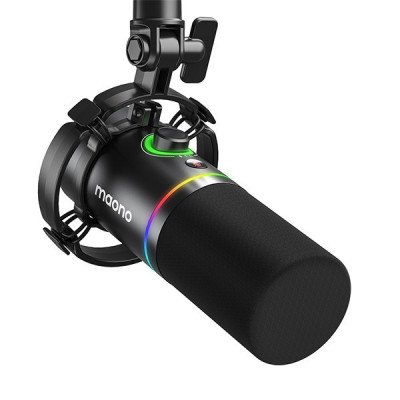 Microfon profesional dinamic Maono PD200X cu lumini RGB programabile, cardioid, pentru Gaming, Podcast, Streaming, XLR/USB foto