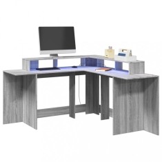 vidaXL Birou cu lumini LED, gri sonoma, 152x152x91 cm, lemn prelucrat 3309461