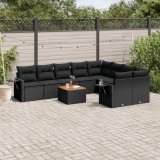 vidaXL Set canapele de grădină cu perne, 10 piese, negru, poliratan 3224718