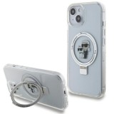 Husa pentru iPhone 15 / iPhone 14 / iPhone 13 - Karl Lagerfeld Hardcase Ring Stand MagSafe (KLHMP14SHMRSKCH) - White Karl&amp;Choupette