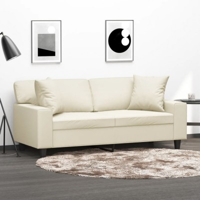 vidaXL Canapea cu 2 locuri cu pernuțe, crem, 140 cm, piele ecologică 3200867 foto