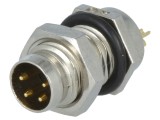 Conector M8 tată 4 pini pentru montare pe panou cu piuliță din față
