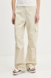 Tommy Jeans pantaloni culoarea bej, lat, high waist, DW0DW20350