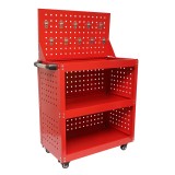Carucior metalic pe roti cu 3 rafturi si panou cu suporti pentru scule 660x360x1080mm
