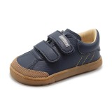Pantofi barefoot băieți CRB540 Javier &ndash; Navy, piele naturală, talpă plată (drop 0)