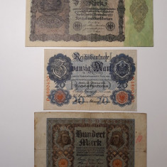 BANCNOTE GERMANIA - 20 MARCI 1914 - 100 MARCI 1920 - 50000 MARCI 1922 - LOT 3BUC