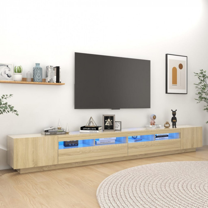 vidaXL Comodă TV cu lumini LED, stejar sonoma, 300x35x40 cm