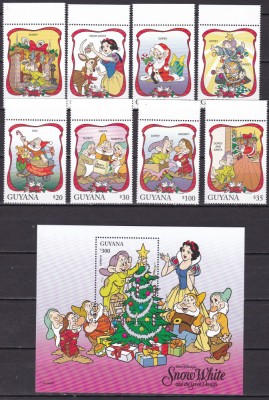 Guyana 1996 Disney Craciun MI 5802-5809 + bl. 523 MNH foto