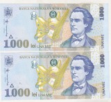 Bancnota Romania 1000 Lei 1998 UNC - BNR Mare, Serie X2 Consecutive