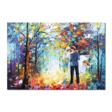 Tablou mire si mireasa pictat manual, Impreuna pe aleea vietii, stilizat, 70x50cm ulei pe panza, gata de expus pe perete