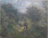 Tablou vechi anii 40 semnat Gh. Iliescu, ulei pe panza caserata 50 x 40 Roman