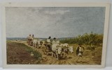 &#039; LA TARG &#039; , tablou de pictorul BASARAB , REPRODUCERE , CARTE POSTALA , INTERBELICA